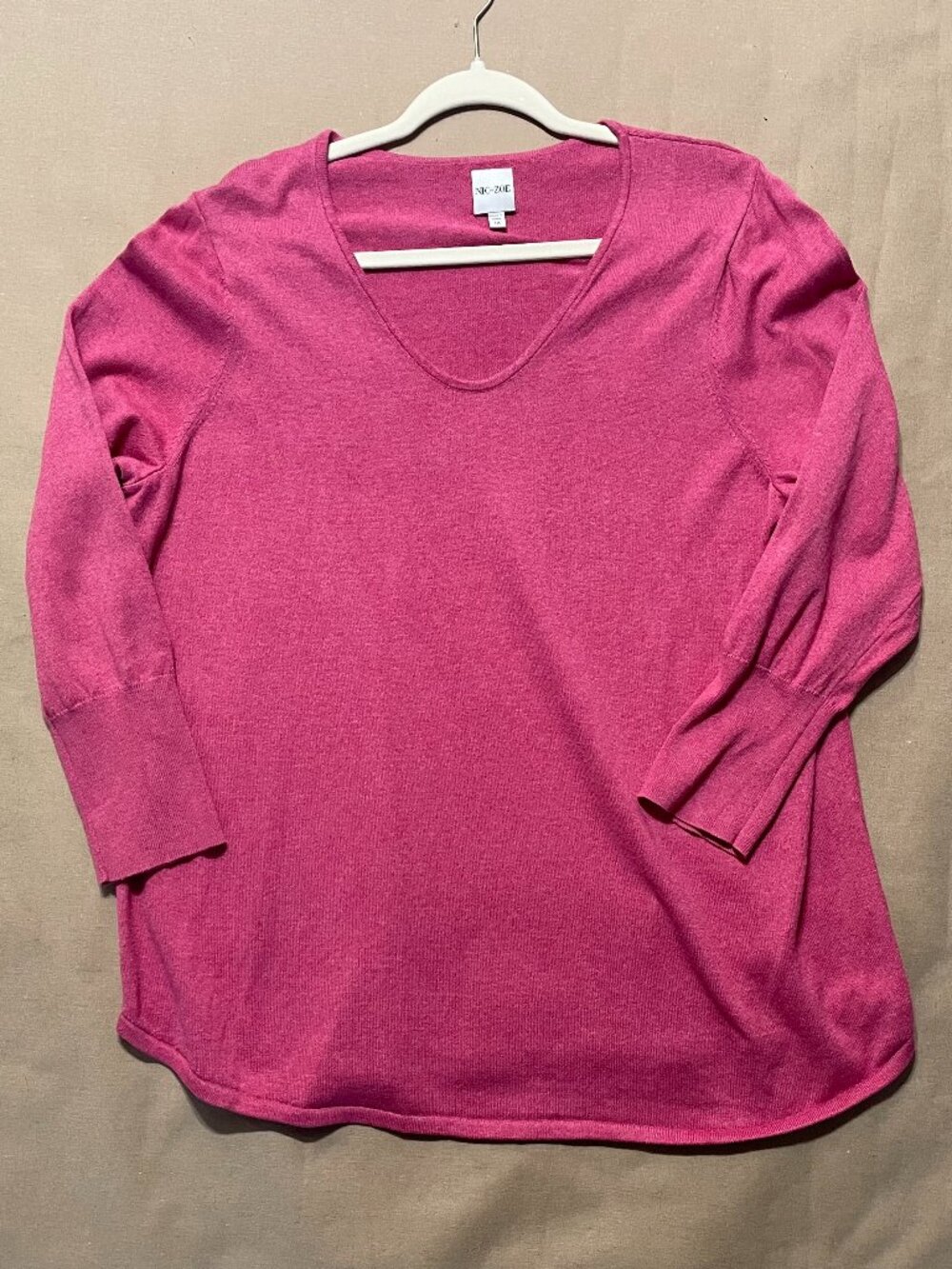 Nic and Zoe Tunic Sweater Size 1X Pink V-Neck Cotton Knit Blend Preppy Coastal